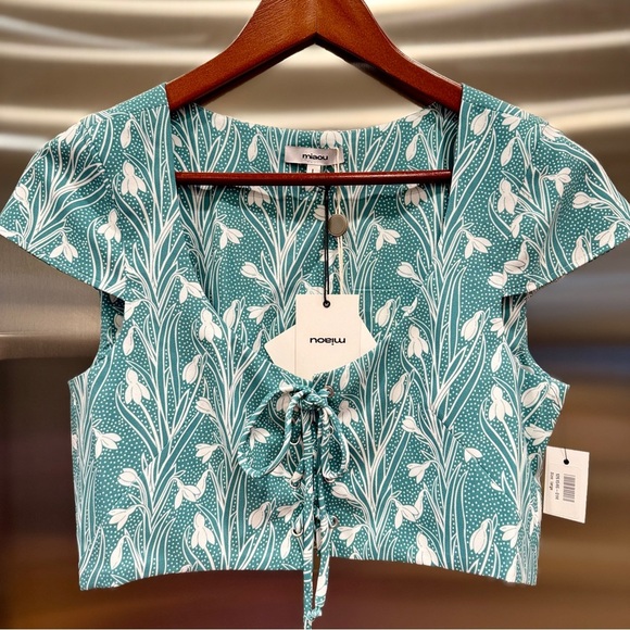 NWT Miaou Arielle Lace Up front Cropped Top in teal / white brand new crop - Picture 2 of 15